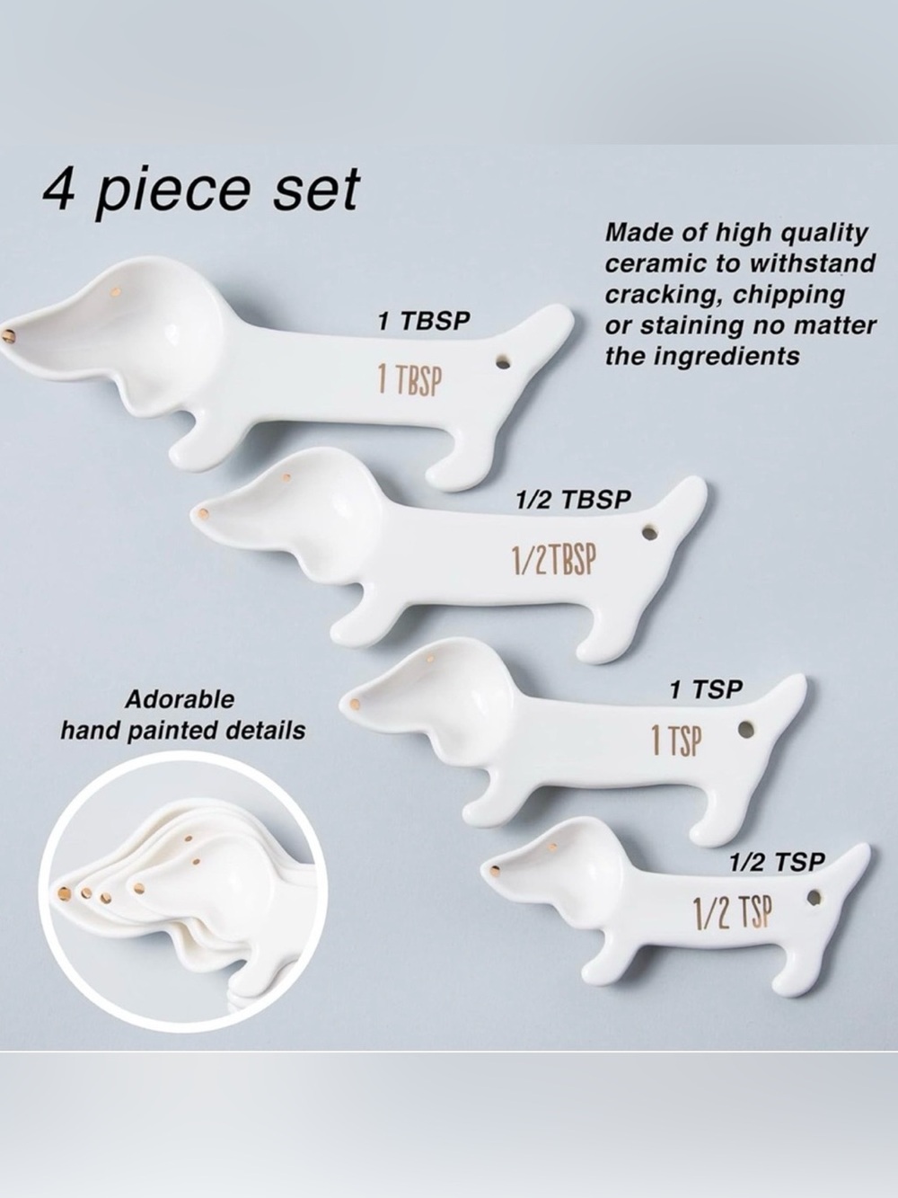 Dachshund Ceramic 4 piece Measuring Spoon Set - White - Picture 4 of 6